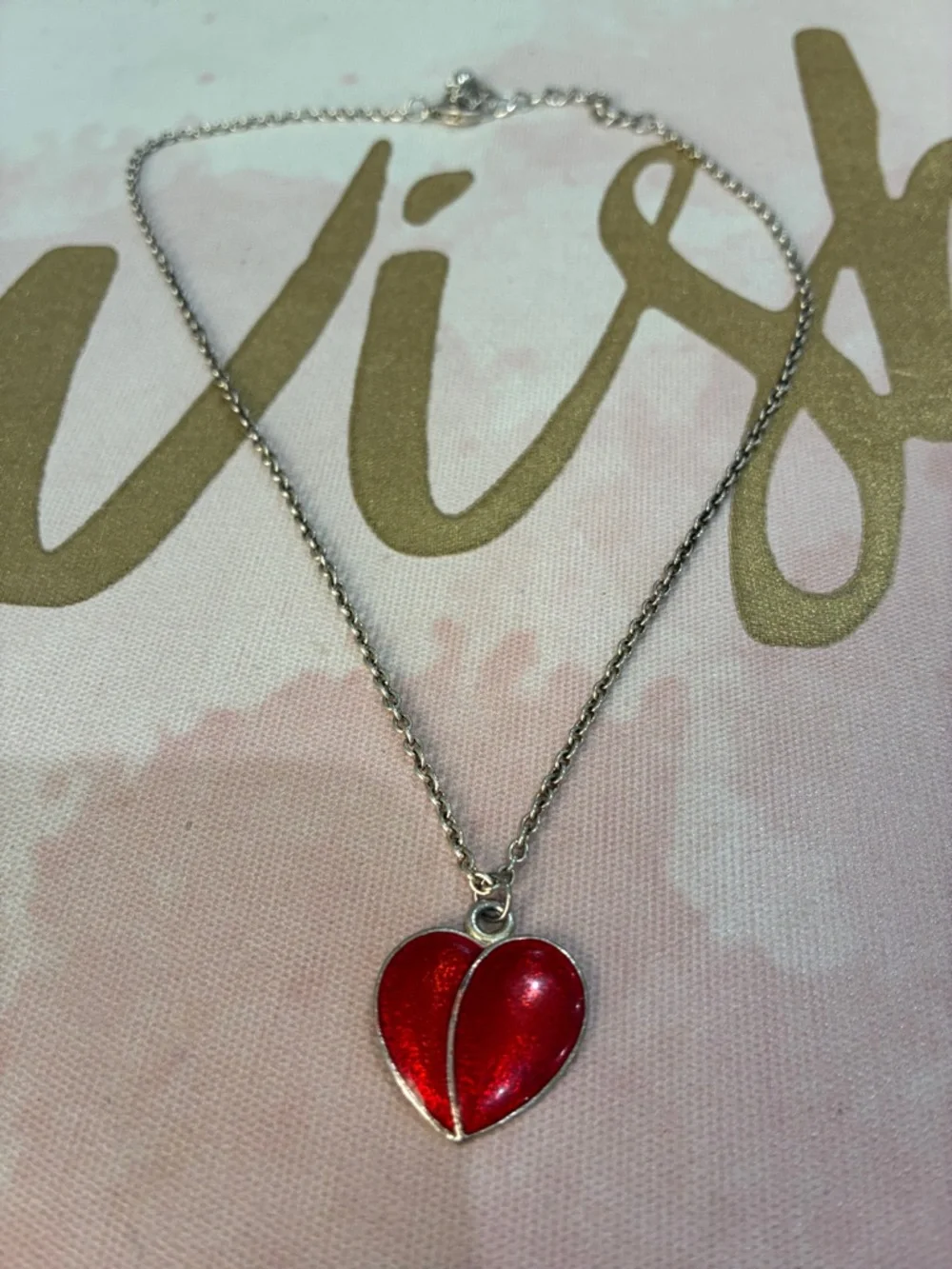 Silver Necklace with Red Heart Pendant - Women's Jewelry